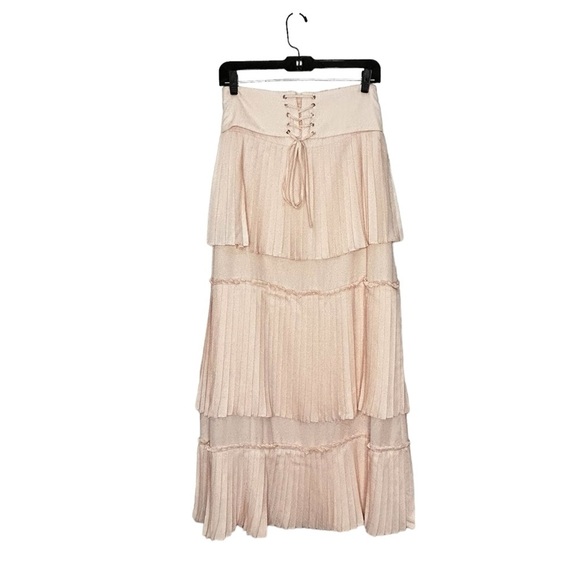 English Factory Peach Colored  tiered Accordion Pleated Maxi Skirt Sz 2/4 - Picture 1 of 11